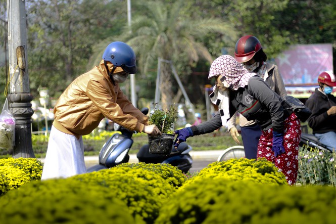 Người dân đi chợ hoa Tết.