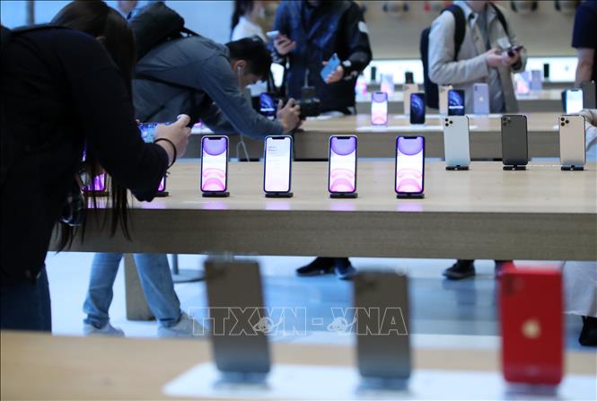 Điện thoại iPhone 11 được bày bán tại cửa hàng của Apple ở Seoul, Hàn Quốc, ngày 25/10/2019. Ảnh minh họa: Yonhap/TTXVN