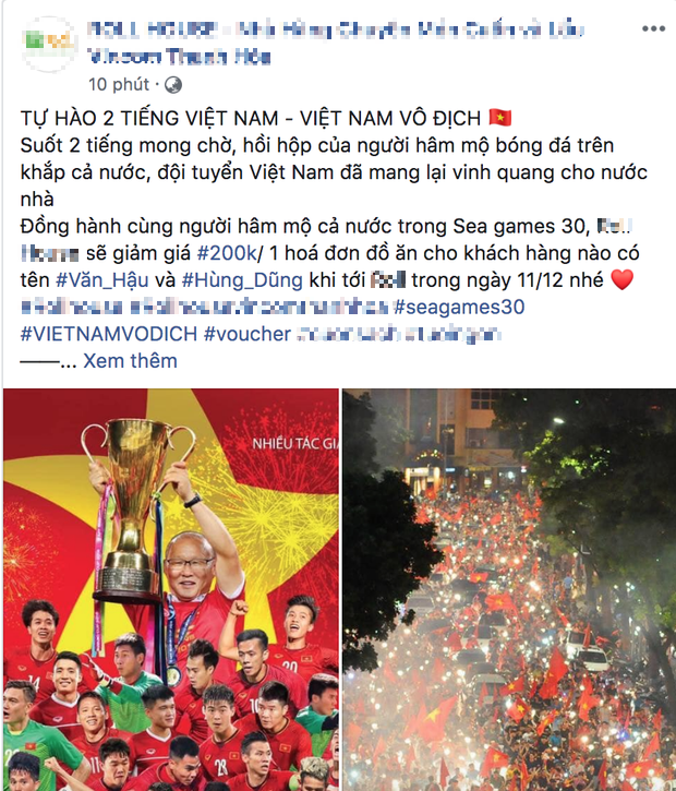 Hàng quán đua nhau giảm giá ăn mừng đội tuyển bóng đá Việt Nam giành huy chương vàng SEA Games