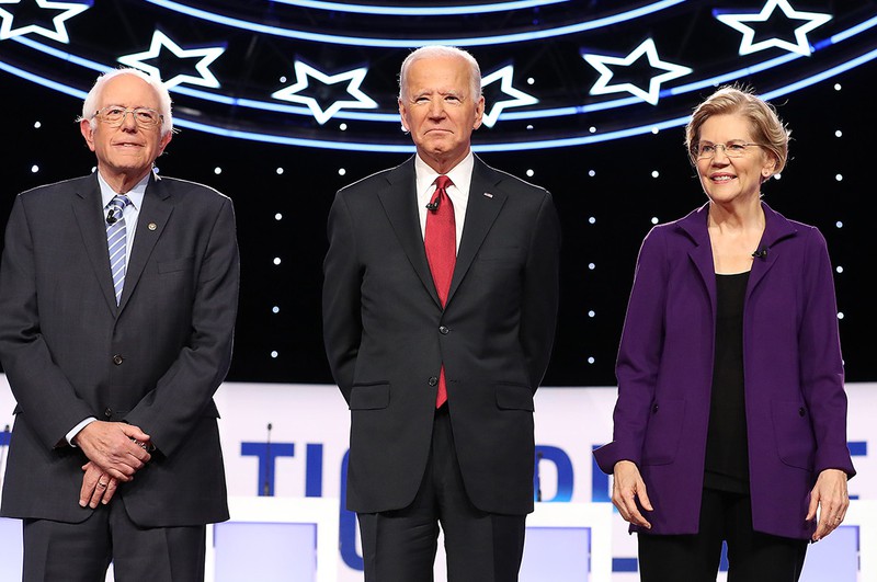 (Từ trái sang): Các ứng viên Dân chủ Bernie Sanders, Joe Biden, Elizabeth Warren. Ảnh: POLITICO